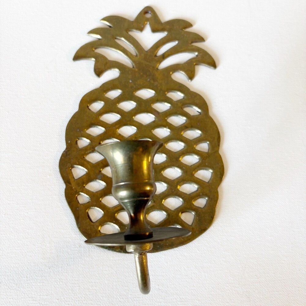 Vintage Solid Brass Pineapple Wall Sconce Candle Holder 8.5" Tall Colonial Style